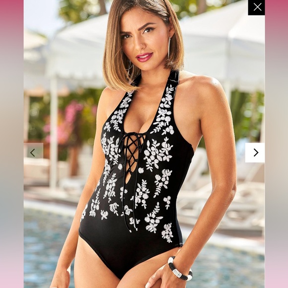 Boston Proper Other - Boston Proper by Amita Naithani
lEmbroidered Plunge One Piece Swimsuit NWOT